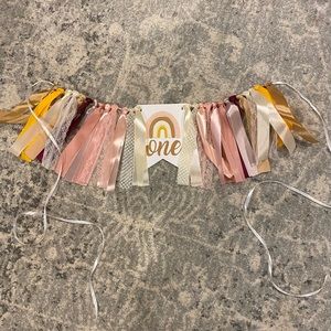 Boho rainbow first birthday highchair banner